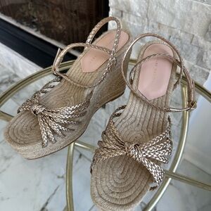NWT Loeffler Randall Metallic Gold Braided Rope Wedge Sandals